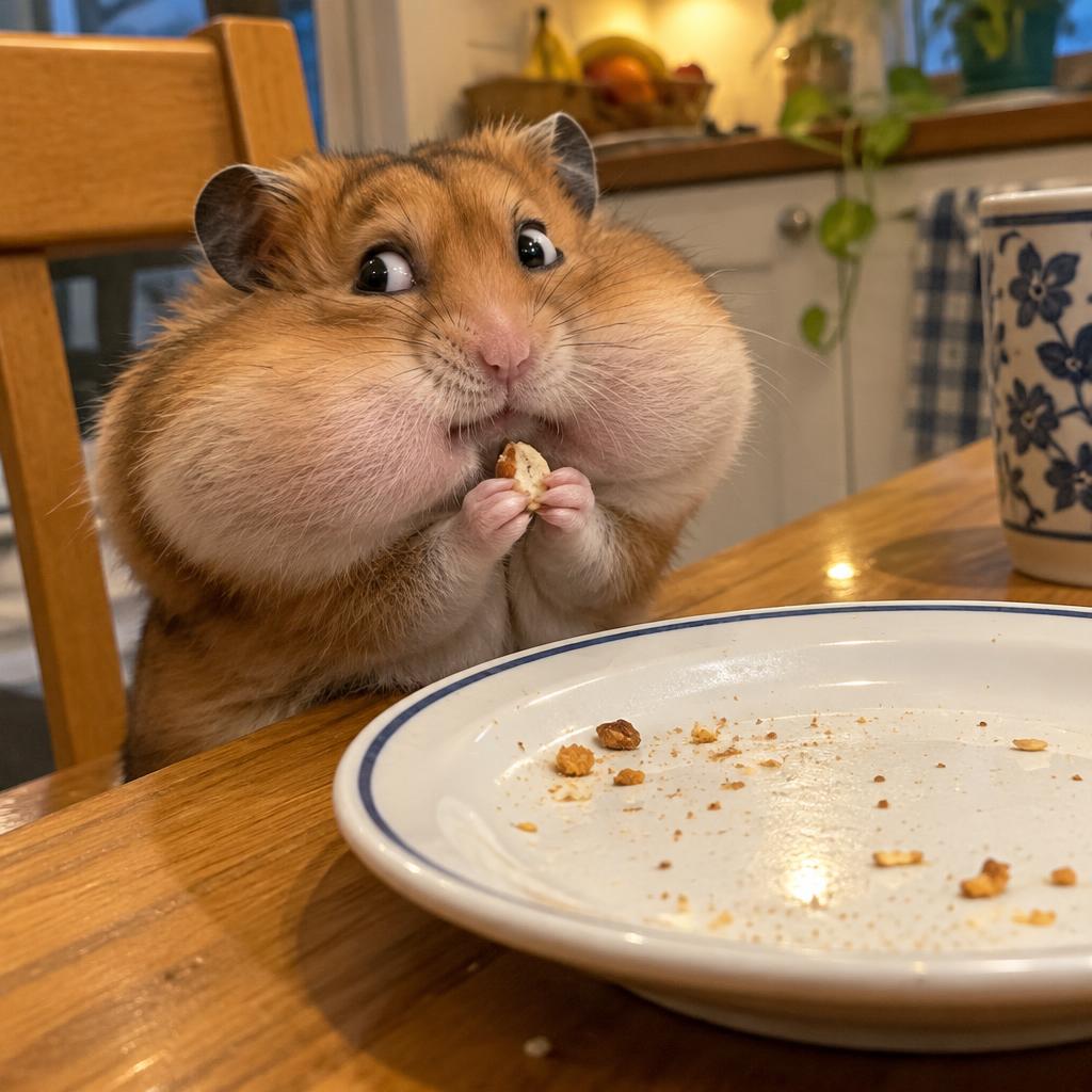 yo diciendo 'ya no tengo hambre' con las cachetes llenas
